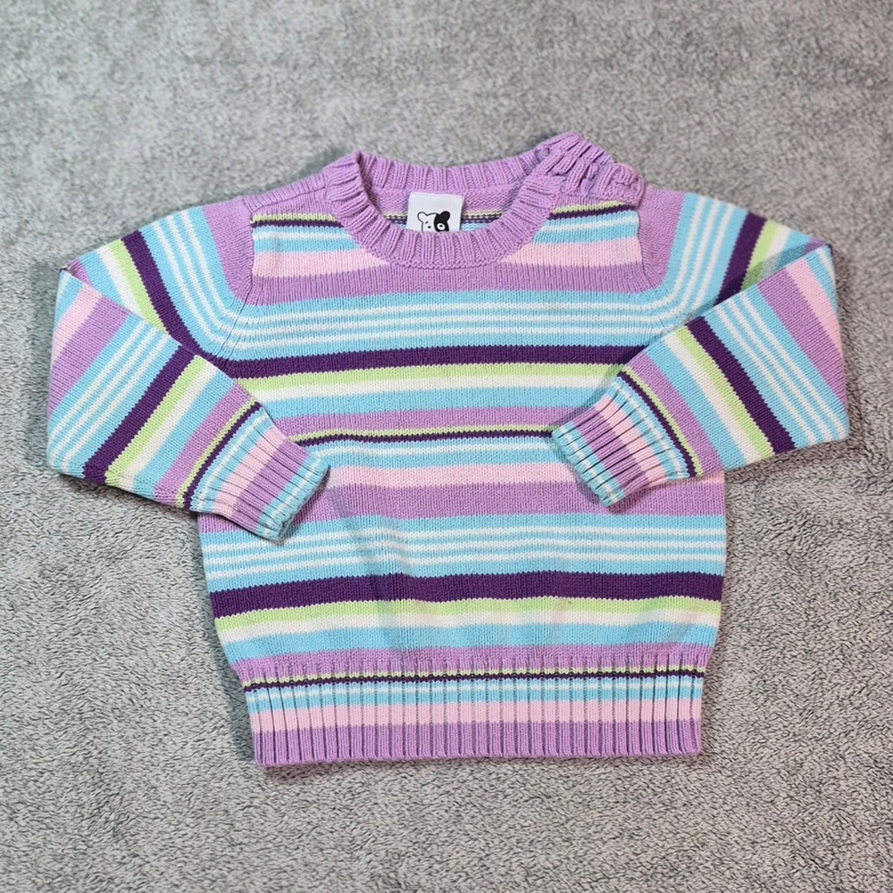 Vintage Sprockets Striped Pastel Crewneck Sweater - Lavender and Multicolored